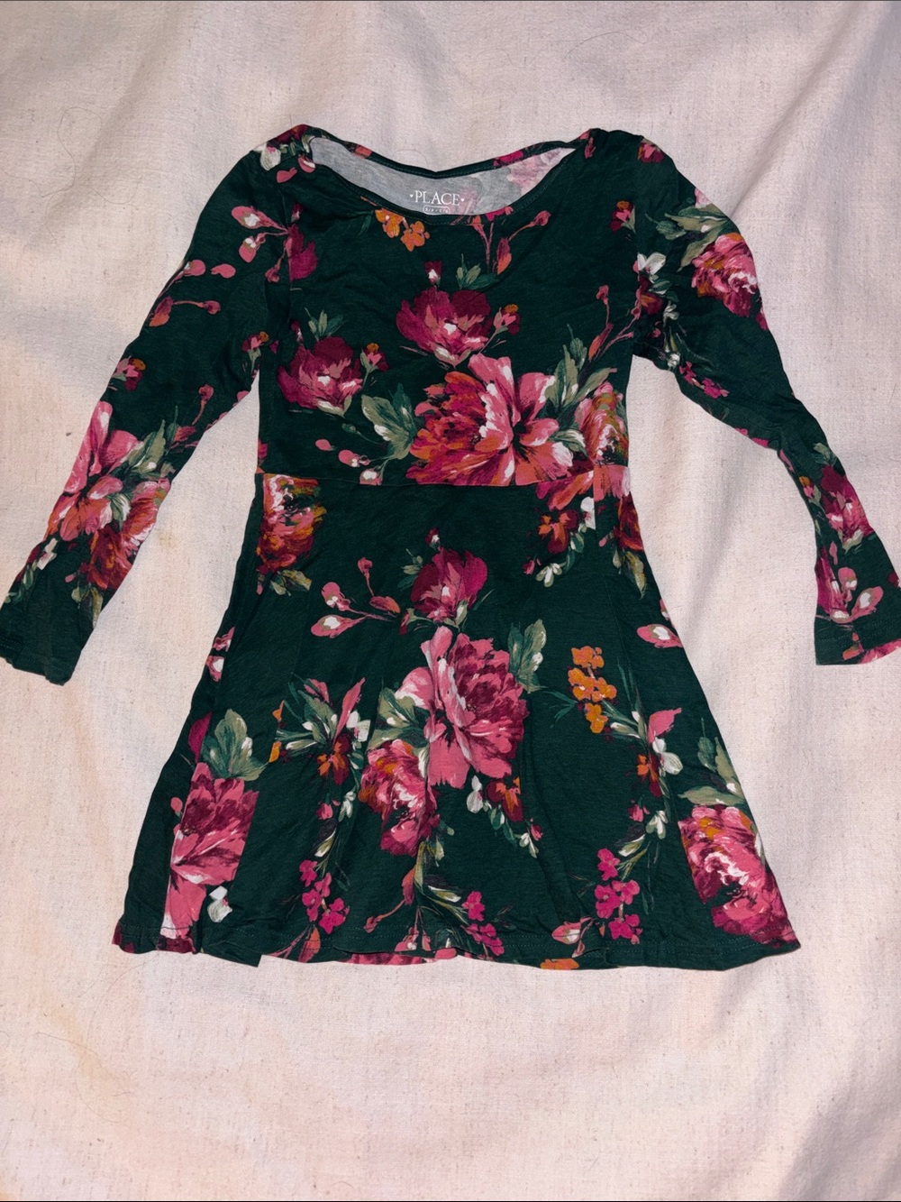 The Children's Place Dark Green Floral Long Sleeve Knit Dress